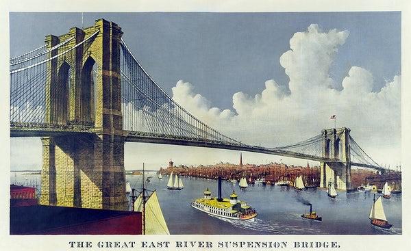 The great east river suspension bridge art print (1870s) | Currier & Ives.  The Trumpet Shop   