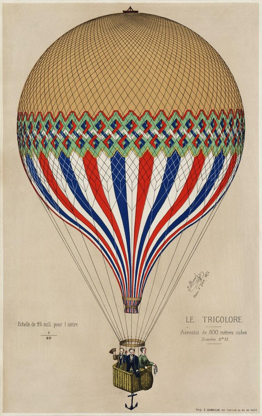 Tricolor vintage hot air balloon print (1800s) Posters, Prints, & Visual Artwork The Trumpet Shop   