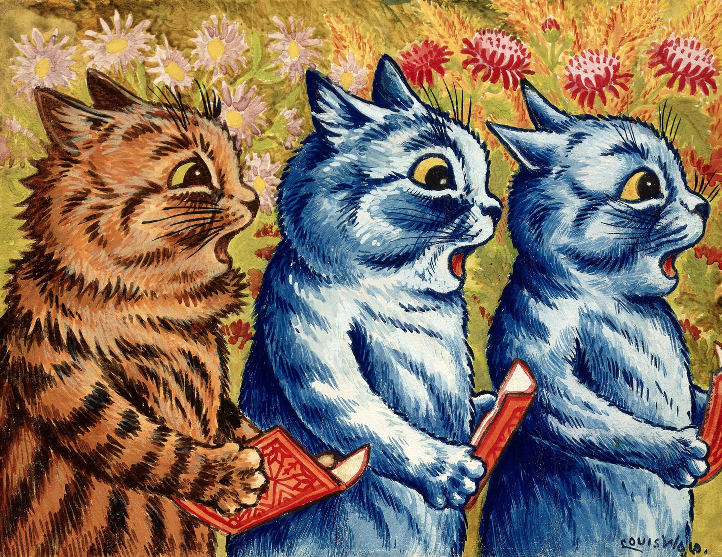 Three cats singing (1930s) | Louis Wain cat prints Posters, Prints, & Visual Artwork The Trumpet Shop   