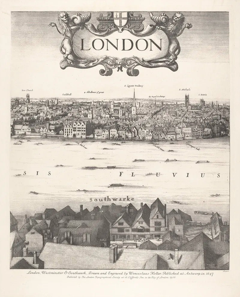 Wenceslaus Hollar map of London wall art (1647) Posters, Prints, & Visual Artwork The Trumpet Shop   
