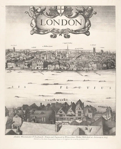 Wenceslaus Hollar map of London wall art (1647)