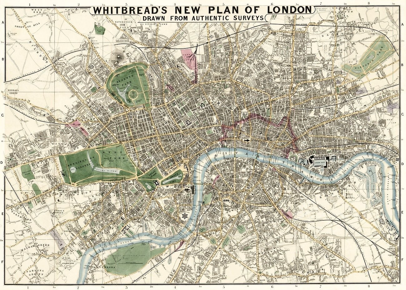 Whitbread's new plan of London art print (1853) | J. Whitbread  The Trumpet Shop   