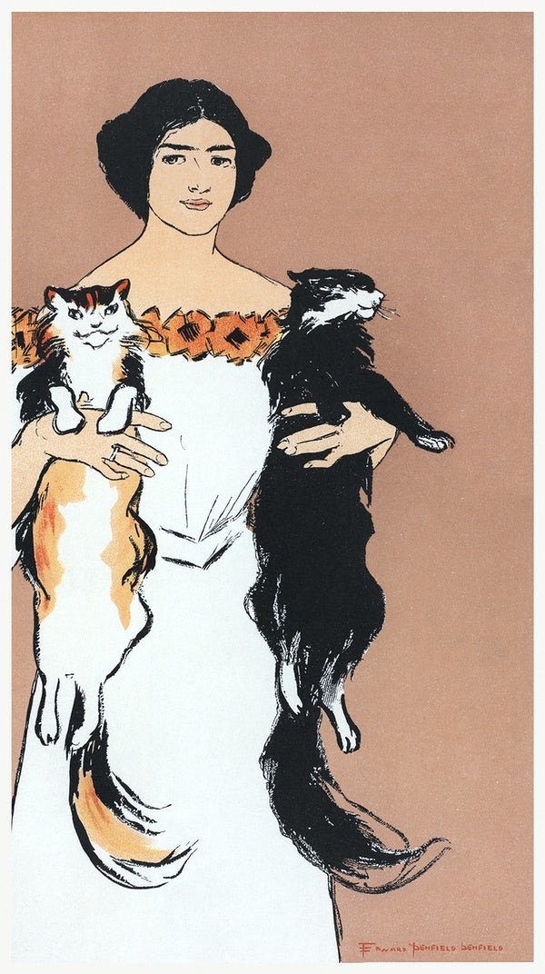 Woman holding cats art print (1898) | Edward Penfield  The Trumpet Shop   
